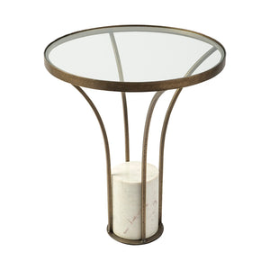 Mercana Jacinta 21" Round Pedestal End Table – Luxe Art Deco Style with Sculptural Iron Frame & Clear Top 69053-AB