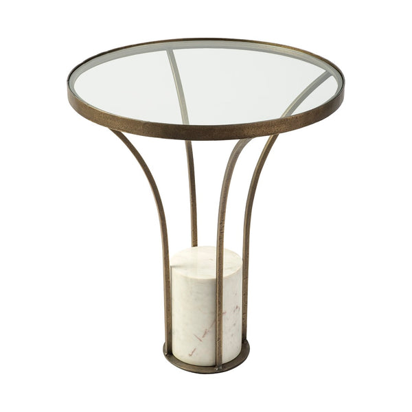 Mercana Jacinta 21" Round Pedestal End Table – Luxe Art Deco Style with Sculptural Iron Frame & Clear Top 69053-AB