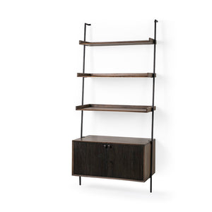 Mercana Grace Two-Toned Ladder-Style Three-Shelf Shelving Unit with Shutter Doors for Modern Spaces 68847-AB