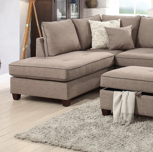 English Elm Beautiful 3-pcs Sectional Sofa with Reversible Chaise and Storage Ottoman Plush Summer Hues Comfort Mocha 76 L x 35 W x 16 H B011S01056