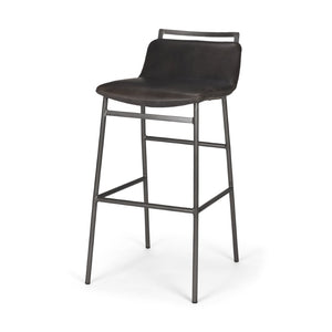 Mercana Kavalan Modern Industrial Counter Stool with Genuine Leather Seat and Durable Sturdy Metal Frame Ebony Leather | Black Metal | Bar 68766
