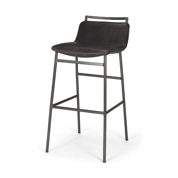 Mercana Kavalan Modern Industrial Counter Stool with Genuine Leather Seat and Durable Sturdy Metal Frame Ebony Leather | Black Metal | Bar 68766