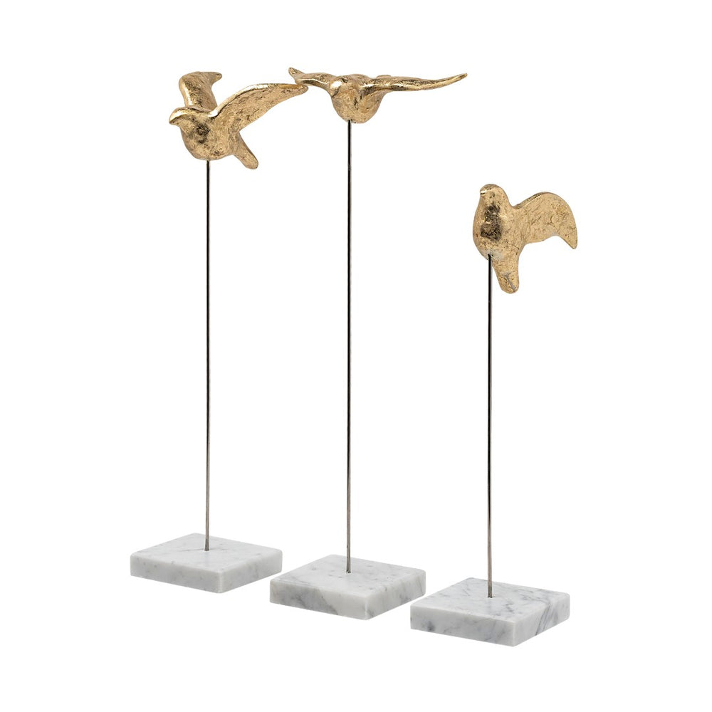 Mercana Aya Decorative Birds Trio - Elegant Metallic Accents for Glam, Coastal, and Luxe Home Interiors 68930