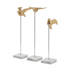Mercana Aya Decorative Birds Trio - Elegant Metallic Accents for Glam, Coastal, and Luxe Home Interiors 68930