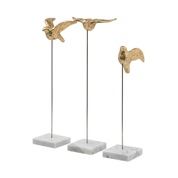 Mercana Aya Decorative Birds Trio - Elegant Metallic Accents for Glam, Coastal, and Luxe Home Interiors 68930