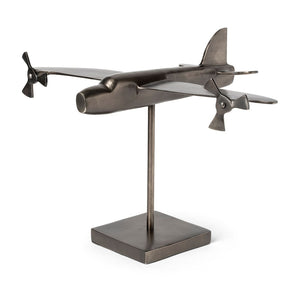 Mercana Maverick 12L x 16W Glossy Gunmetal Bomber Plane Sculpture - Striking Aviation Décor Accent Piece 68954