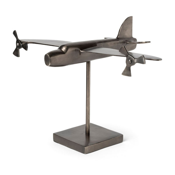 Mercana Maverick 12L x 16W Glossy Gunmetal Bomber Plane Sculpture - Striking Aviation Décor Accent Piece 68954
