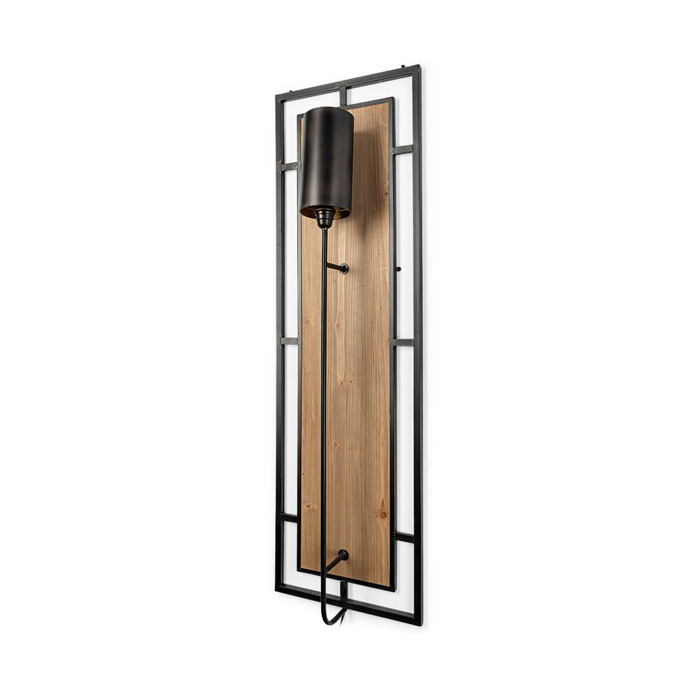 Mercana Cleo Modern Industrial Wall Sconce – Stylish Rectangular Design with Wood and Metal Elegance 68988