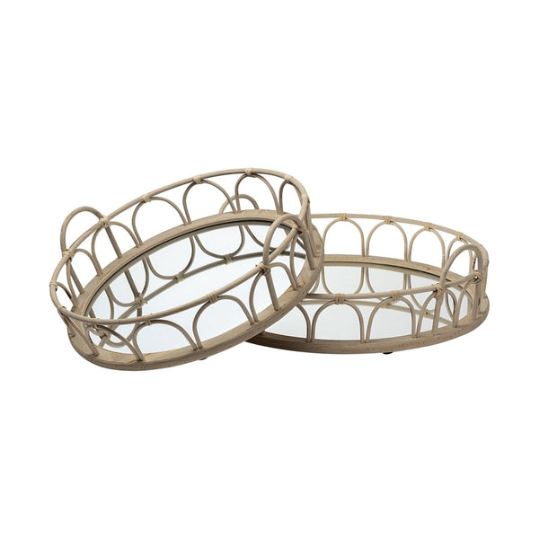 Mercana Leona Elegant Woven Mirrored Base Nesting Trays for Stylish Serving and Organizing in Any Space 68994