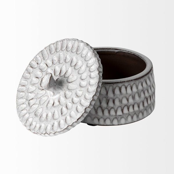 Mercana Azul Decorative Ceramic Box – Artisan Textured Accent for Modern Interiors, Ideal for Stylish Storage Gray Ceramic | 4.9W 68913
