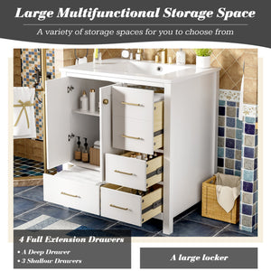 English Elm 30'' Bathroom Vanity With Ceramic Sink Combo - Elegant Freestanding Storage Cabinet & 4 Drawers N710P194420K