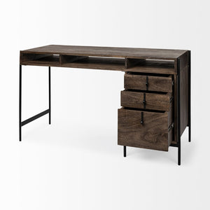 Mercana Glenn Contemporary Office Desk with 3 Drawers, Solid Wood Top & Sturdy Iron Frame for Stylish Workspaces 69021