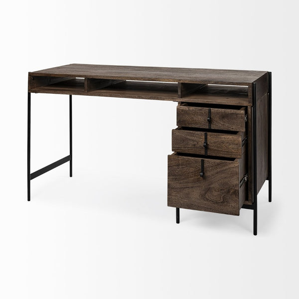 Mercana Glenn Contemporary Office Desk with 3 Drawers, Solid Wood Top & Sturdy Iron Frame for Stylish Workspaces 69021