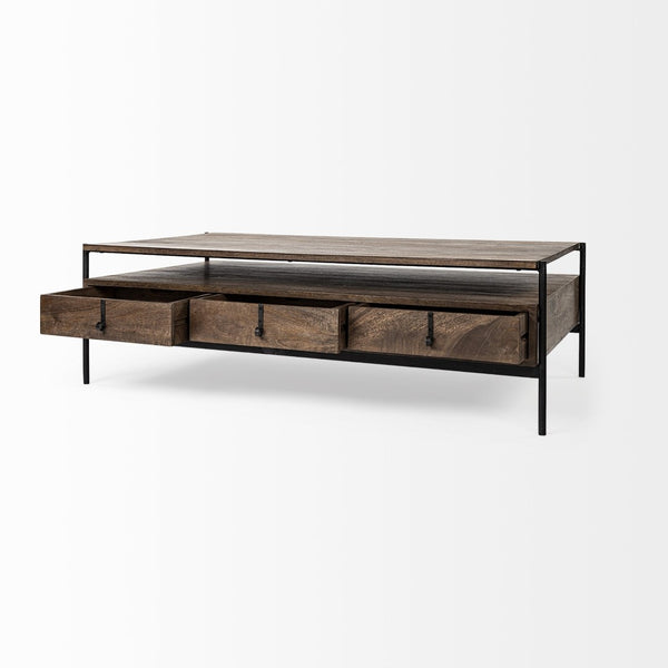 Mercana Glenn Rectangle Coffee Table with 6 Drawers - Stylish Mango Wood and Iron Frame for Modern Living Spaces 69016