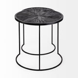 Mercana Chakra 19.7" Set of Two Round Dark Wood Top Black Frame Accent Tables 68987