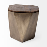 Mercana Esagono Octagonal Gold Metal-Clad Reclaimed Wood End/Side Table w/ Storage 68902