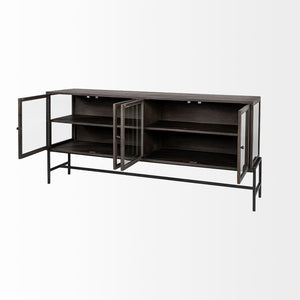 Mercana Arelius Sideboard with Glass Cabinet Doors - Stylish Storage Solution for Modern Living Spaces Black-Brown Wood | Black Metal 69011