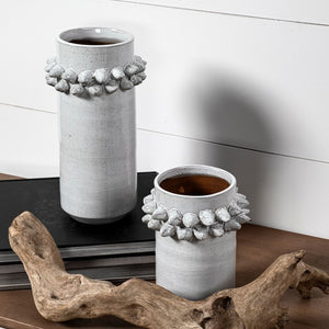 Mercana Farmhampton Sculptural Spoked Vase – Modern Elegance for Coastal, Glam, and Minimalist Interiors Gray Ceramic | 11H 68916