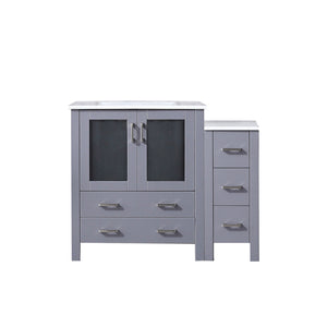 English Elm Dark Grey 42" Single Bath Vanity with Side Cabinet, White Ceramic Scratch‑Resistant Top, Soft‑Close Drawers B2731S00967