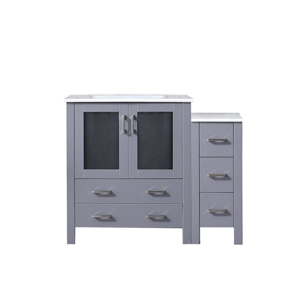 English Elm Dark Grey 42" Single Bath Vanity with Side Cabinet, White Ceramic Scratch‑Resistant Top, Soft‑Close Drawers B2731S00967