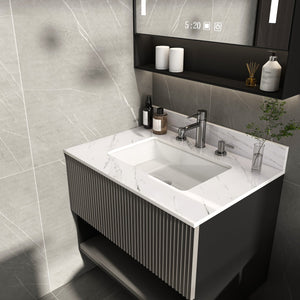 English Elm 31 Inch Marble Vanity Top - Bianco Carrara Venato - Durable Sintered Stone With Undermount Sink & Backsplash W2700P194073