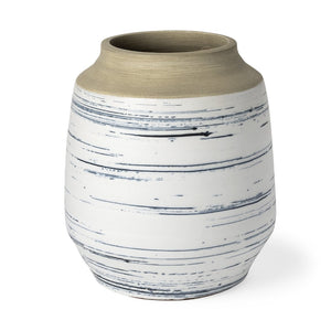 Mercana Sonnett Coastal-Inspired Ceramic Vase with Hand-Detailing for Modern Home Decor and Vignettes White/Blue Ceramic | 10H 69042