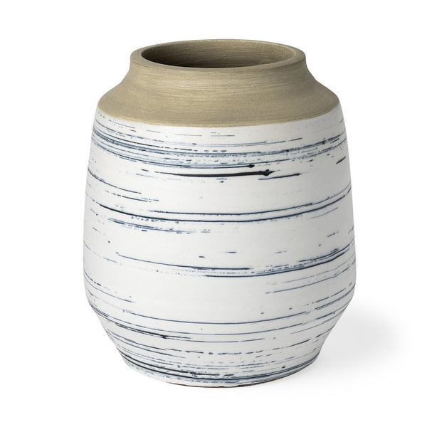 Mercana Sonnett Coastal-Inspired Ceramic Vase with Hand-Detailing for Modern Home Decor and Vignettes White/Blue Ceramic | 10H 69042