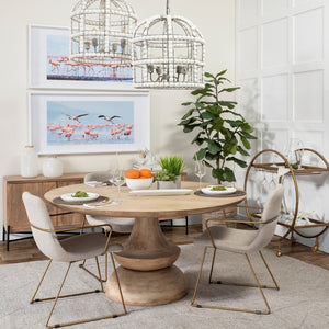 Mercana Sawyer Modern Industrial Dining Chair with Slate Faux Leather and Sturdy Matte Black Iron Frame Beige Fabric | Gold Metal (Armchair) 68315