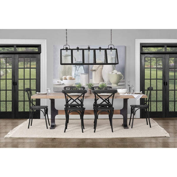 Mercana Araxi Solid Mango Wood Dining Table with Sturdy Iron Base – Perfect for Modern Farmhouse Style! 95" Brown Wood Top | Black Metal Base 68230-AB