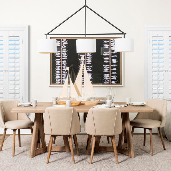 Mercana Nelly Coastal-Inspired Modern Chandelier with Cream Fabric Shade for Elegant Ambient Lighting 68967