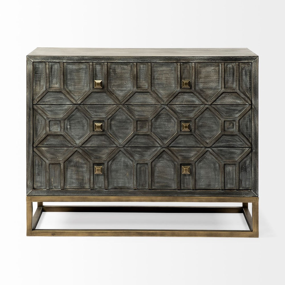 Mercana Genevieve 39-Inch 3-Drawer Accent Cabinet with Luxe Glam Design and Industrial Charm for Storage 68115