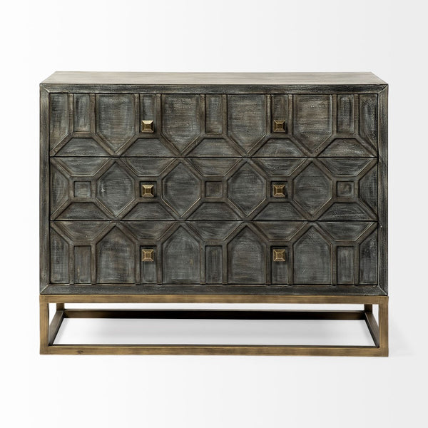 Mercana Genevieve 39-Inch 3-Drawer Accent Cabinet with Luxe Glam Design and Industrial Charm for Storage 68115