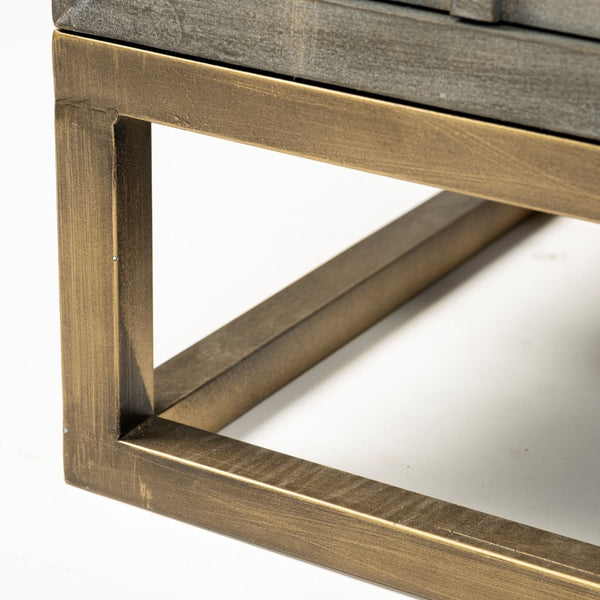 Mercana Genevieve Luxurious 9-Drawer Sideboard with Gold Frame, Gray Fir Veneer for Chic Home Storage Solutions Gray Wood | Gold Metal 68116