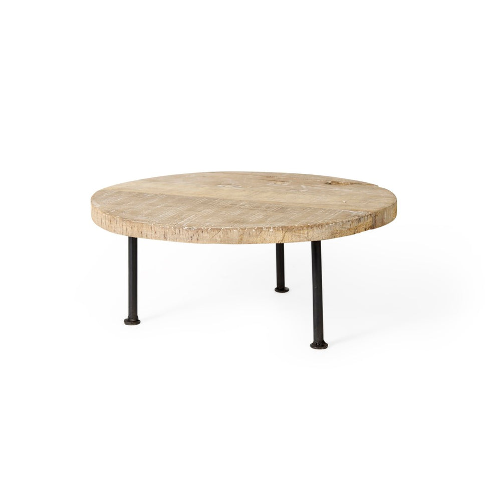 Mercana Cedric Round Rustic Display Stand with Mango Wood Top and Sturdy Iron Legs for Home Decor Charm 69144