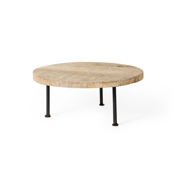 Mercana Cedric Round Rustic Display Stand with Mango Wood Top and Sturdy Iron Legs for Home Decor Charm 69144