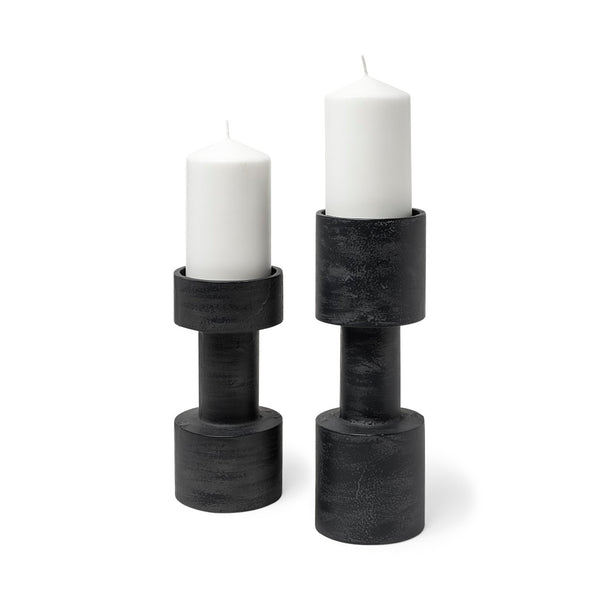 Mercana Bolton Elegant Metal Candle Holders with Brushed Finish for Modern Home Décor & Ambient Lighting Black Metal | Set of 2 69161