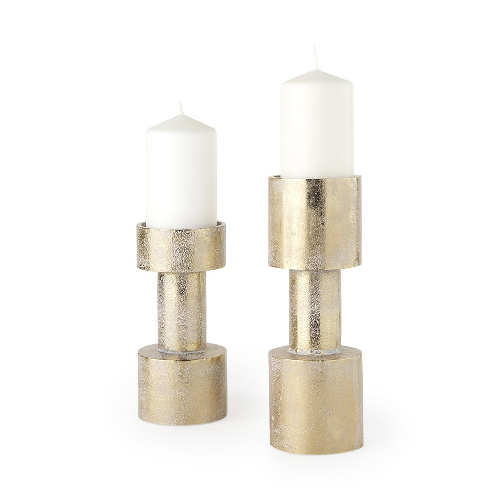Mercana Bolton Elegant Metal Candle Holders with Brushed Finish for Modern Home Décor & Ambient Lighting Gold Metal | Set of 2 69162