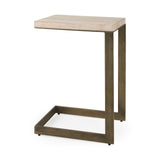 Faye 14L x 18W x 26H Barely Gray Finish Wood W/ Gold Metal Base C Side Table