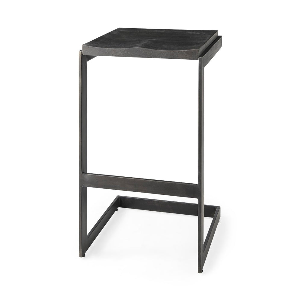 Mercana Kiran C-Shape Stool: Stylish Mango Wood Seat with Matte Iron Base for Modern Home and Bar Spaces Black Wood | Black Metal | Bar 69172
