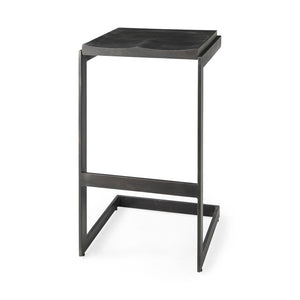 Mercana Kiran C-Shape Stool: Stylish Mango Wood Seat with Matte Iron Base for Modern Home and Bar Spaces Black Wood | Black Metal | Bar 69172