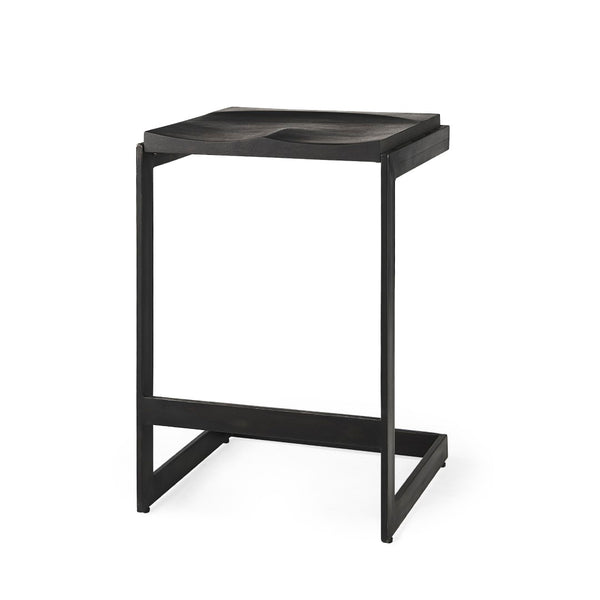 Mercana Kiran Minimalist Mango Wood Stool with Sleek Iron Base for Modern, Farmhouse, or Urban Interiors Black Wood | Black Metal | Counter 69175
