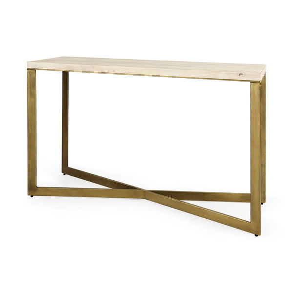 Mercana Faye Console Table: Elegant Slim Design for Entryways and Living Spaces with Durable Construction Beige Wood | Gold Metal 69182