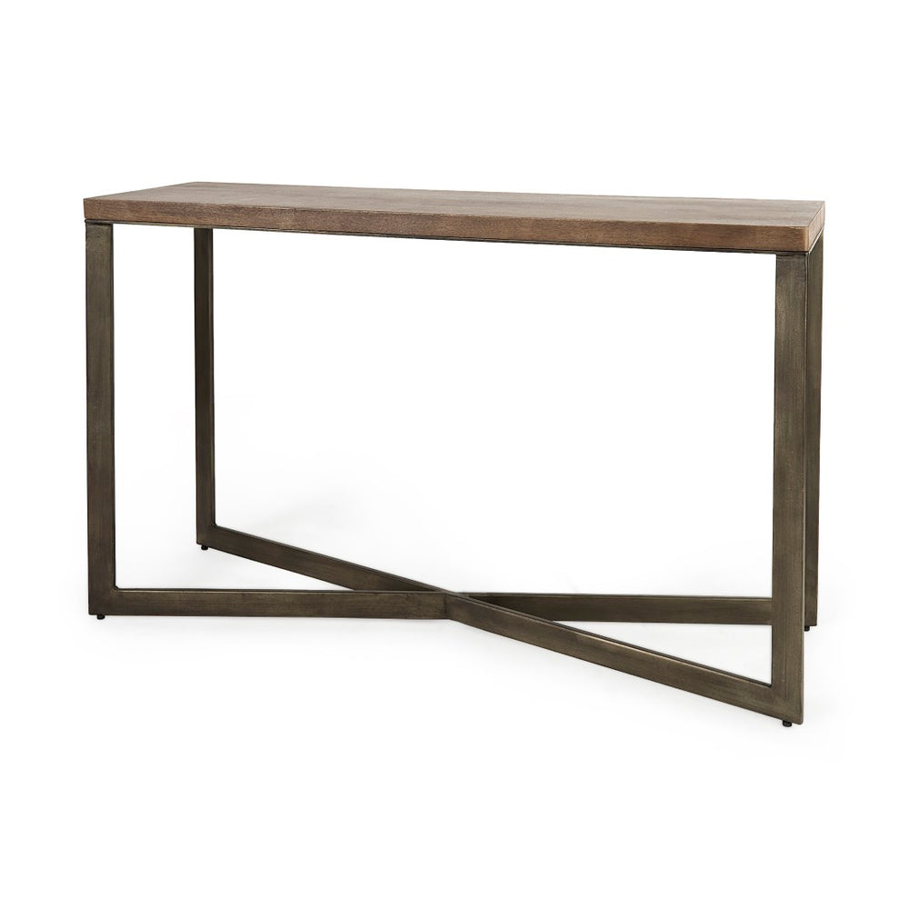 Mercana Faye Console Table: Elegant Slim Design for Entryways and Living Spaces with Durable Construction Medium Brown Wood | Nickel Metal 69183