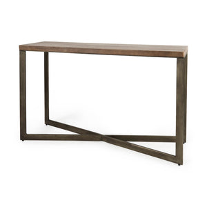 Mercana Faye Console Table: Elegant Slim Design for Entryways and Living Spaces with Durable Construction Medium Brown Wood | Nickel Metal 69183