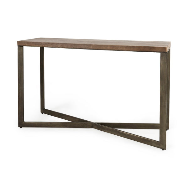 Mercana Faye Console Table: Elegant Slim Design for Entryways and Living Spaces with Durable Construction Medium Brown Wood | Nickel Metal 69183