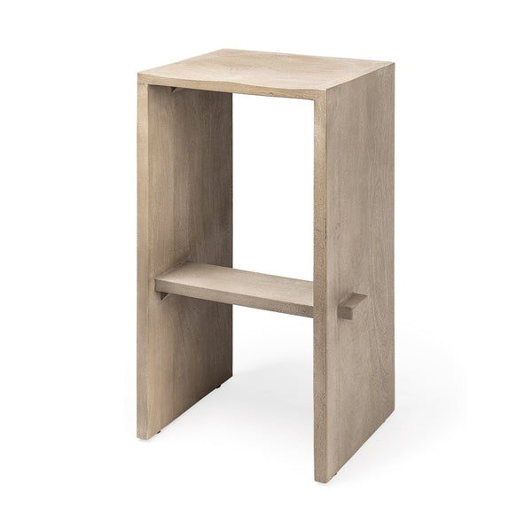 Mercana Aida Modern Solid Mango Wood Stool with Comfortable Design for Stylish Kitchen & Dining Spaces Light Gray | Bar 69190