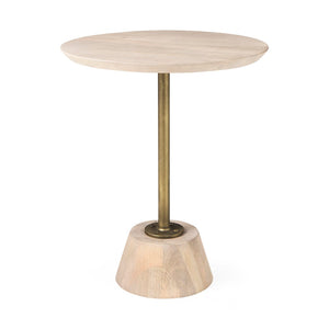 Mercana Maxwell 20" Round Wood Pedestal Side Table – Elegant Accent for Modern Living Spaces and Corners Light Brown Wood | Gold Metal 69205