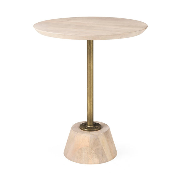 Mercana Maxwell 20" Round Wood Pedestal Side Table – Elegant Accent for Modern Living Spaces and Corners Light Brown Wood | Gold Metal 69205