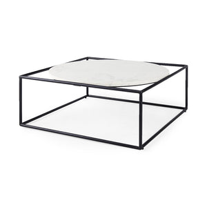 Mercana Austen Modern Round Coffee Table with Luxe Marble Top and Bold Geometric Iron Frame for Living Spaces 69213