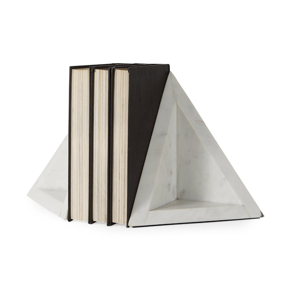 Mercana Sophia Elegant Stepped Pyramid Marble Bookends - Unique Architectural Accent for Modern Spaces White Marble | Triangle 69216